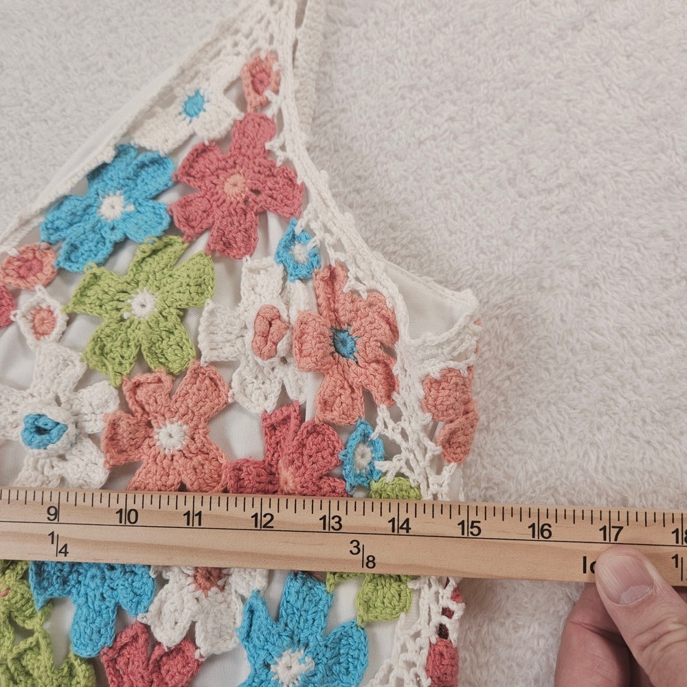 Maurice Sasson Crochet Floral Camisole Top L Cream Pink Blue Ramie Cotton Blend - Picture 5 of 7